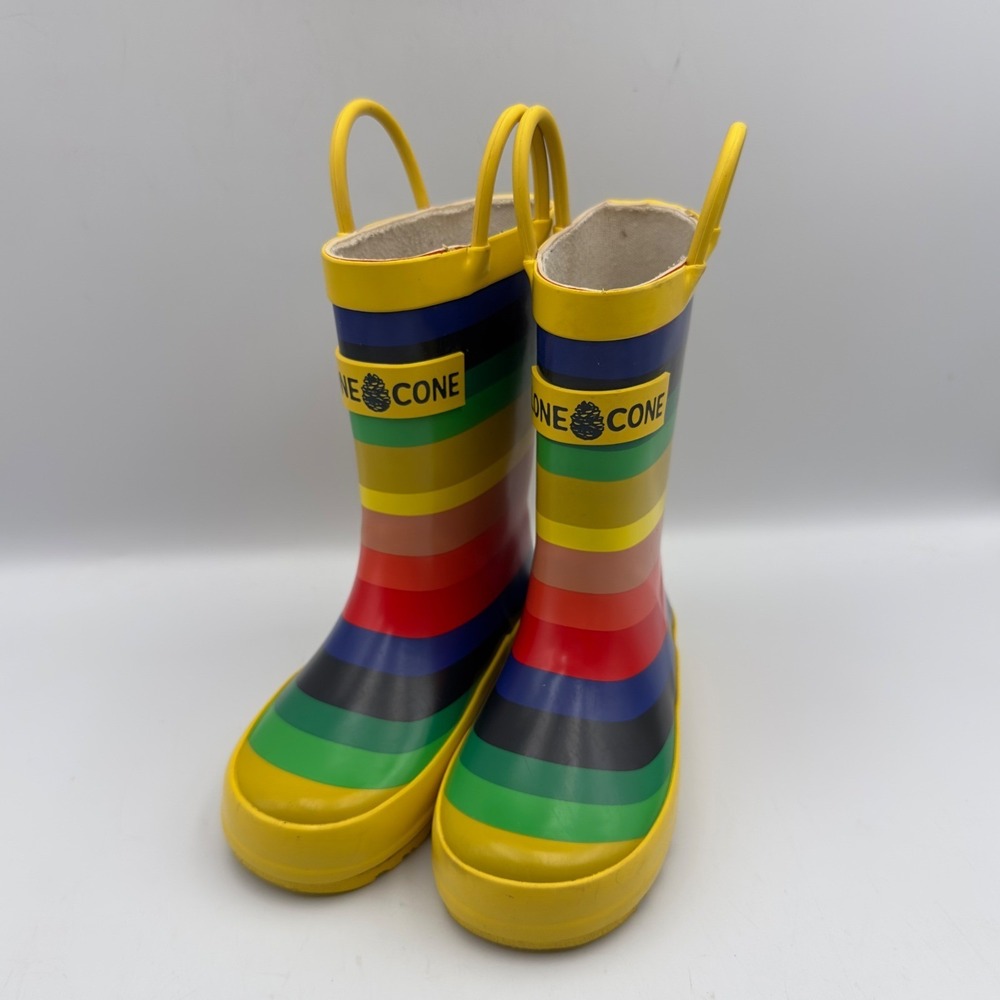 Lone Cone Toddler Yellow Rainbow Stripe Waterproof Rain Boots Size 8 Pull On